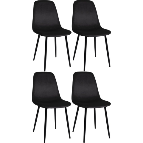 CLP Napier Set van 4 eetkamerstoelen - Zonder armleuning - zwart Fluweel