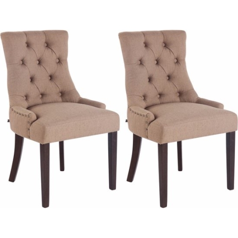 CLP Aberdeen Set van 2 eetkamerstoelen - Zonder armleuning - Hout - Stof - taupe antiek