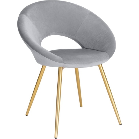 Luxe Velvet Stoel - Lichtgrijs - Eetkamerstoel - Met armleuning - Vergaderstoel - Gouden Metalen poten - Set van 1 - Zithoogte 47cm