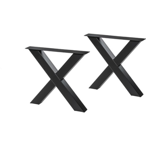 2 st. Premium Stalen X Tafelpoten Zwart Koker 100 x 100 X - Metalen Tafel Onderstel X + 3 jaar garantie -Gratis bevestigingsmateriaal en Steldoppen