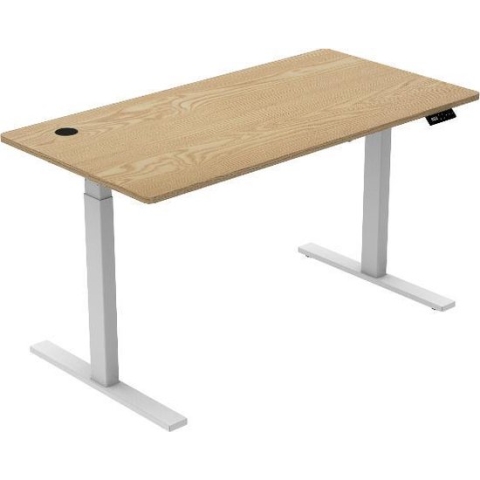 Zit sta bureau elektrisch verstelbaar | 140x70 cm | frame wit - blad licht eiken | Memory bediening