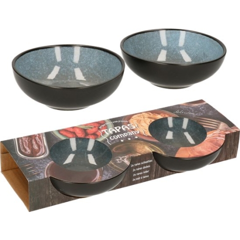 Svenska living tapas schaaltjes - 2x - zwart/grijsblauw - aardewerk - 12 x 4 cm