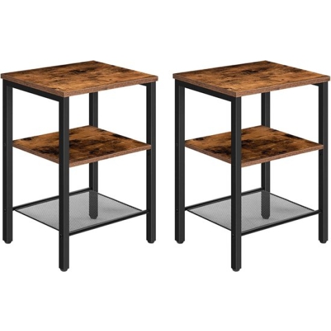 Signature Home Bijzettafel set van 2, kleine salontafel, nachtkastje met verstelbare plank, industrieel bijzettafeltje - 30D x 38W x 55H