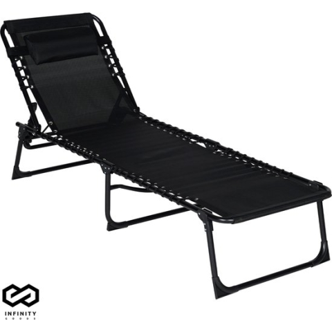 Infinity Goods Ligbed - Opvouwbaar - Inclusief Hoofdkussen - Zonnebed - Ligstoel - Verstelbaar - Tuin - Weerbestendig - Antraciet
