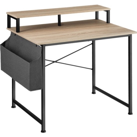 tectake - Bureau Thornton computertafel - 120 cm breed - met plank en organizer - lichtbruin - 404665