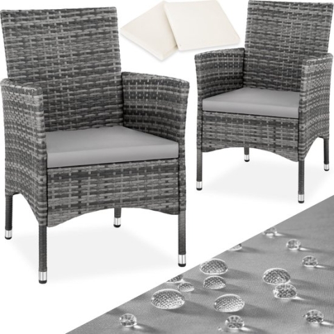tectake - set van 2 Wicker tuinstoelen met 4 kussenhoezen - diverse kleuren - grijs