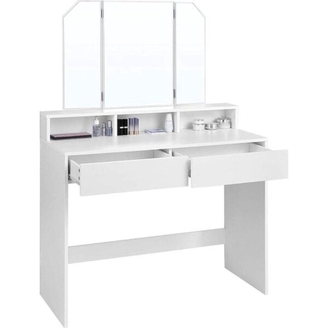 ZAZA Home Kaptafel met opklapbare spiegels en 2 laden - make-up tafel met 3 open compartimenten - WIT