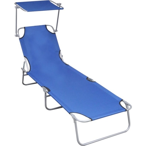 The Living Store Ligbed met Luifel - Aluminium - 188.5 x 57.5 x 27 cm - Blauw