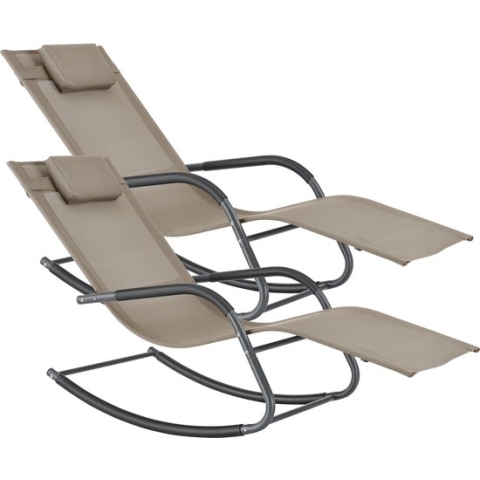 Ligstoel Willa - Schommelstoel - 147x63x89 cm - Beige - Set van 2 - Staal en Stof