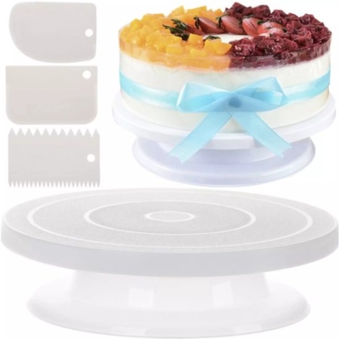 Draaiplateau + 3 spatels voor taartdecoratie  [abtraco import]