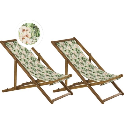 ANZIO - Strandstoel set van 2 - Lichthout/Bloemen/Roze - Polyester