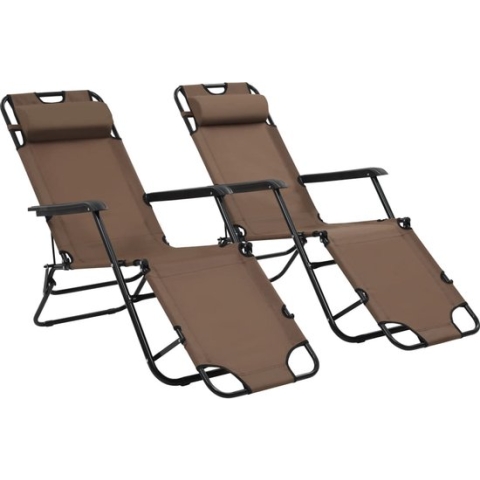 The Living Store Inklapbare Ligbeddenset - Tuinmeubelen - 175x61x87cm - Bruin