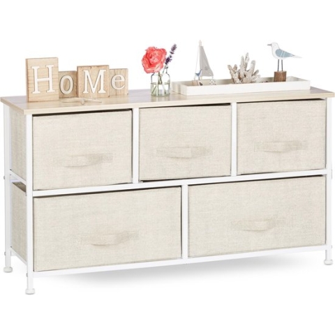 Relaxdays ladekast metaal - ladeblok - commode - beige manden - ladesysteem - bijzetkast - E