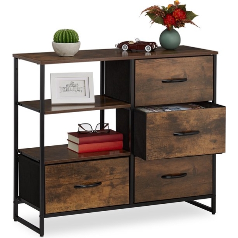 Relaxdays ladekast industrieel - dressoir - commode - opbergkast met lades - stof & metaal