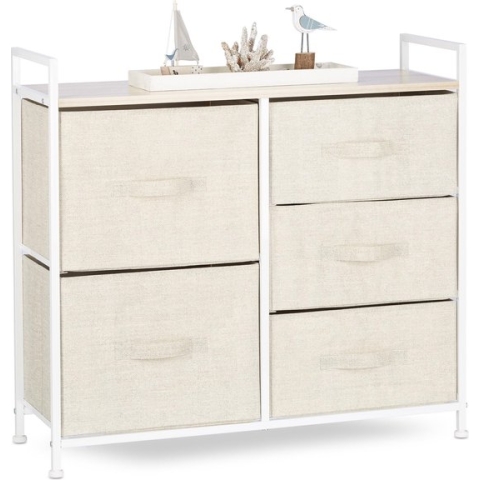 Relaxdays ladekast metaal - ladeblok - commode - beige manden - ladesysteem - bijzetkast - F