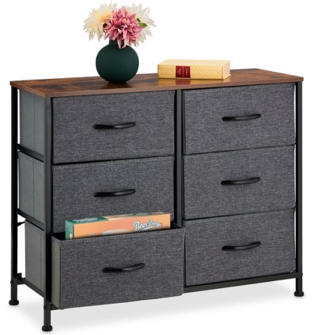 Relaxdays ladekast 6 lades - halfhoge bijzetkast - halkast - dressoir stof - commode grijs