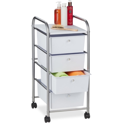 Relaxdays badkamer trolley 4 lades - keukentrolley - opbergtrolley - ladekast op wielen - zilver