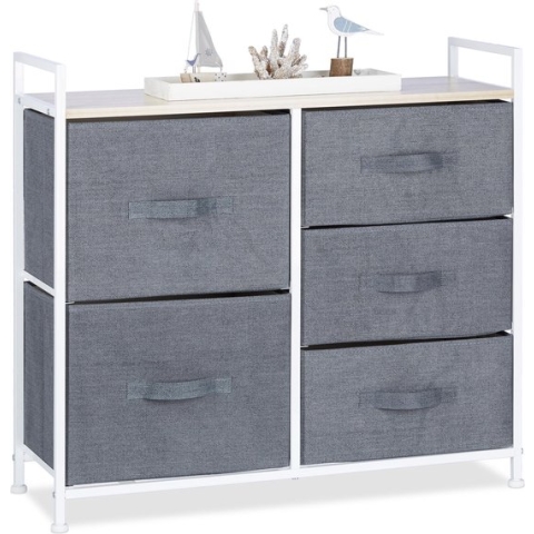 Relaxdays ladekast metaal - ladeblok - commode - grijzen manden - ladesysteem - bijzetkast - F