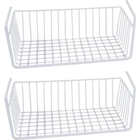 2x Stuks opberg/opruim hangmandje/plankmandje wit 30 cm van ijzer - Opbergmanden - Kastmandjes