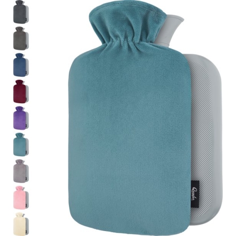 Warmwaterkruik met Fleece Hoes - Zachte Premium Hoes - 1,8L Kruik  - Warmwaterkruik voor Pijnverlichting voor de Rug, Nek en Schouders - Geweldig Cadeau voor Vrouwen en Kinderen - Groen/Blauw