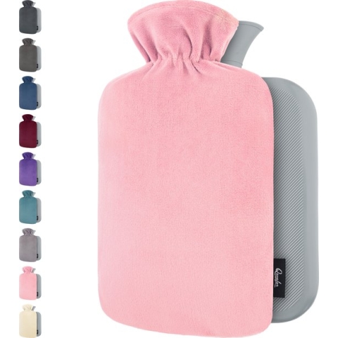 Warmwaterkruik met Fleece Hoes - Zachte Premium Hoes - 1,8L Kruik  - Warmwaterkruik voor Pijnverlichting voor de Rug, Nek en Schouders - Geweldig Cadeau voor Vrouwen en Kinderen - Roze