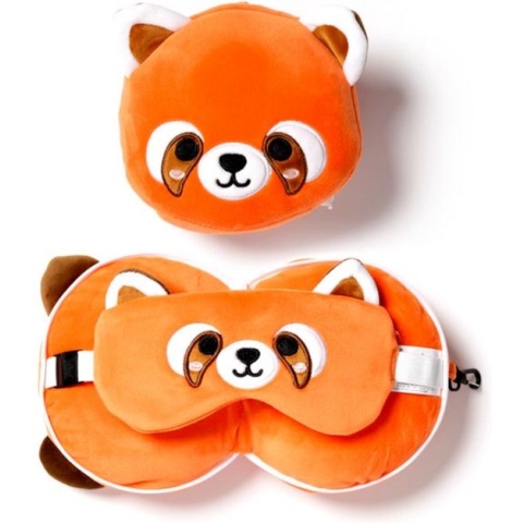 Puckator - Resteazzz - Nekkussen met Slaapmasker - Oranje Panda rond nekkussen - Neksteun voor Reis Vliegtuig/Auto/Bus - Panda -