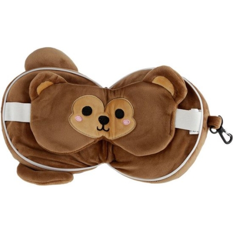 Relaxeazzz Aap Rond Reiskussen & Slaapmasker - Hoogte 13cm Breedte 22cm Diepte 10cm Open 22x20x6cm