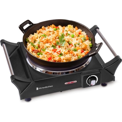 KitchenBrothers Elektrische Kookplaat - 1 Pits - 1500W - Zwart
