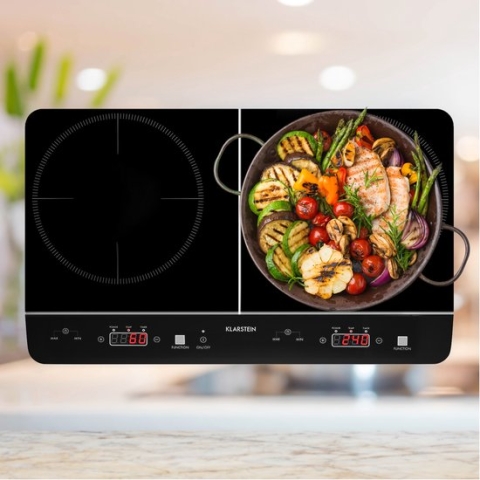 Klarstein Elektrische Inductiekookplaat - Inductiekookplaat Met 2 Platen - Mobiel - 3500 W Inductiekookplaat Voor Kamperen En Thuis - 2 Inductiekookplaten - Draagbaar - Moderne Dubbele Inductiekookplaat - Matzwart