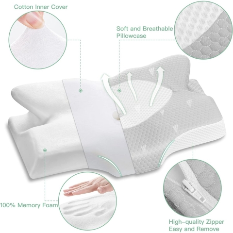 kussen van traagschuim, uitneembaar ergonomisch nekkussen voor hals schouderpijn, neksteunkussen voor zijslaper (Zilver-Grijs 64 x 12,5/10,5 x 42cm)