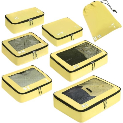 Kofferorganizer, Inpakblokjes, 7-delige Kofferorganizerset, Inpakblokjes, Gerecycleerde huisdierverpakkingszakken voor koffers, Kofferorganizer voor rugzak, Schoenentas, Kledingzakken voor koffers