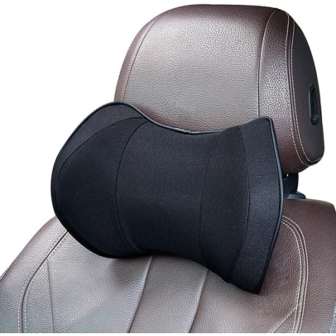Hoofdsteunkussen voor de auto, traagschuim, autostoel, nekkussen om te rijden, comfortabel, ademend, zwart