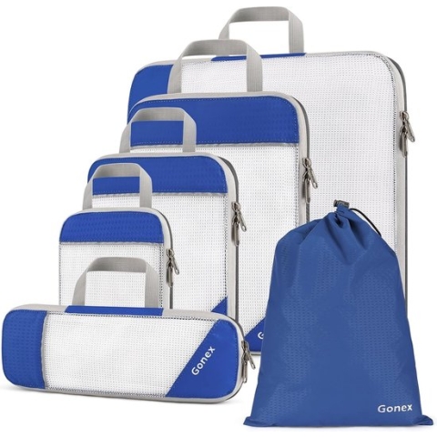 Compression Packing Cubes Kledingtassen, 6-delige set, verkrijgbaar in 8 verschillende kleuren naar keuze, blauw