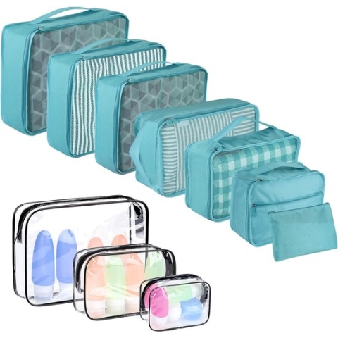Kofferorganizer, 10 stuks, kofferorganizerset, waterdichte bagageorganizer, accupacks voor toiletartikelen, kleding, schoenen, cosmetica, lichtgewicht, bagageorganizer, grijsblauw