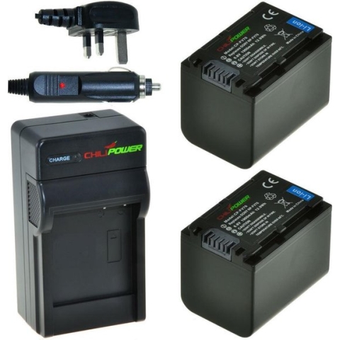 ChiliPower 2 x NP-FV70 accu's voor Sony - Charger Kit + car-charger - UK version