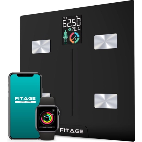 FITAGE LCD Personenweegschaal - Weegschaal met 17x Lichaamsanalyse - Vetpercentagemeter - FITAGE App