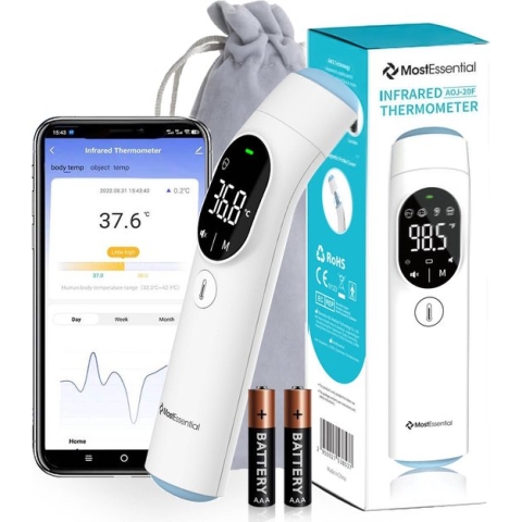 MostEssential Infrarood Thermometer PRO Edition - Oorthermometer - Koortsthermometer - Thermometer Voorhoofd - Thermometer Lichaam - Koortsthermometer voor Volwassenen, Kinderen en Baby's - Contactloos - 20F