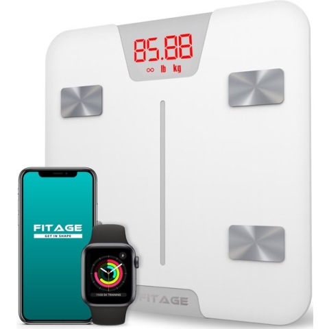 FITAGE Personenweegschaal - Weegschaal met 17x Lichaamsanalyse - Vetpercentagemeter - FITAGE App - Wit