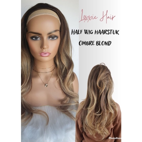 Hairextensions met clip - Hair extensions haarstuk - Clip In Extensions Clip In Extensions - Halve Pruik Dames - Ombre Blond - Lang Stijl Haar - Krullen en Stijlen tot 180 graden - Half Wig- Wasbaar
