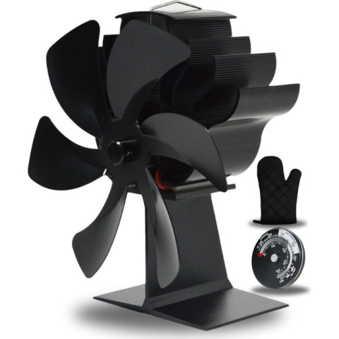 Vulpes Goods Kachelventilator voor Houtkachel - Haardventilator - Ecofan - Incl. Thermometer & Stofdoek - Pro Zwart