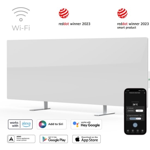 AENO GH1S slimme infrarood verwarmingspaneel - Red Dot winnaar 2023 voor design en verwarmingstechnologie - Bluetooth - WIFI - 700 Watt - Elektrische kachel - Verwarmingsplaat - Infrarood + convectie - Wit