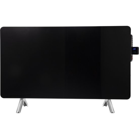 Quality Heating – QH-GD Serie infrarood paneel vrijstaand – Glazen infrarood verwarmingspaneel verplaatsbaar – infrarood verwarming - Met ingebouwde wifi thermostaat - Met afstandsbediening - Zwart - 450 Watt - 90 x 50 cm