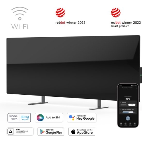 AENO GH2S slimme infrarood verwarmingspaneel - Red Dot winnaar 2023 voor design en verwarmingstechnologie - Bluetooth - WIFI - 700 Watt - Elektrische kachel - Verwarmingsplaat - Infrarood + convectie - Zwart