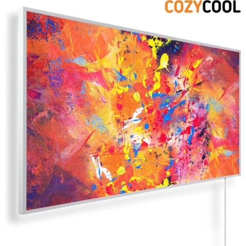 Infraroodpaneel met afbeelding | Kleuren explosie olieverf schilderij | 1200 Watt | Witte lijst | Infrarood verwarmingspaneel | Infrarood paneel | Infrarood verwarming