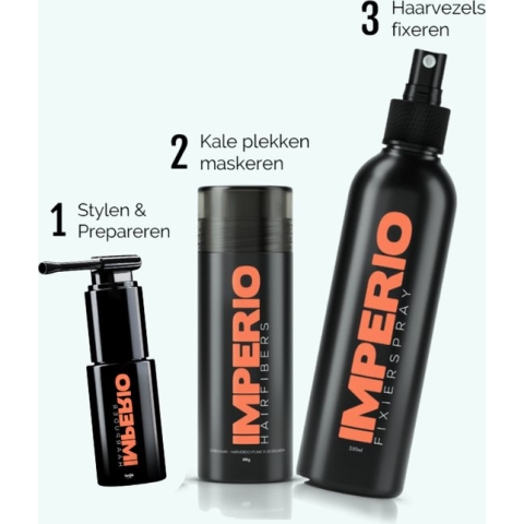 IMPERIO Starterskit: Volumepoeder + Haarvezels Donkerbruin + Fixeerspray