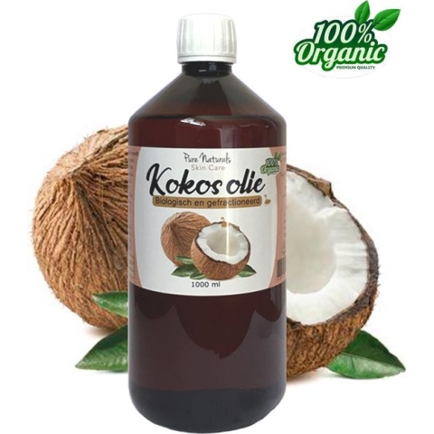 Kokosolie vloeibaar 1000 ml - Biologisch - Geraffineerd - Natuurlijke aftersun - Kokos olie - Puur - Huid - Haar - Gezicht - Makeup-remover - SPF 15 - Coconut oil - Pure Naturals