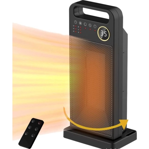 Megakorting!Homevector® Elektrische Kachel Pro - Ventilatorkachel -Incl. afstandsbediening- Elektrische Straalkachel - 3 Standen - 2000/1400/8W - LED Indicatie - Roterend - Zwart