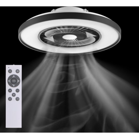 3D Air LED Plafondlamp Zwart met Ventilator - Winter en zomerstand met Full Room Circulatie - Incl. afstandsbediening