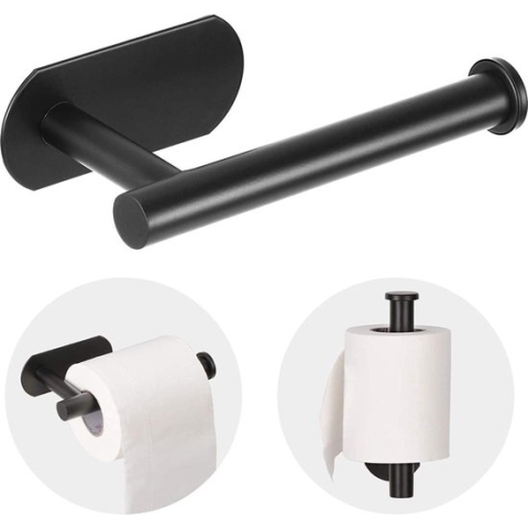 Vannons - Toiletrolhouder - WC Rolhouder Zwart zonder Boren - Zelfklevend - WC Rol Houder RVS - Zwart