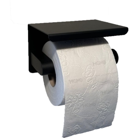 HGMD® WC Rolhouder met Plankje - Zwart - Zelfklevend / Boren / Zonder Boren - Toiletrolhouder zwart - Toiletrolhouder zonder boren
